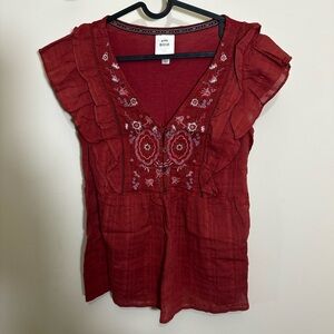 Knox Rose Deep Red Embroidered Blouse